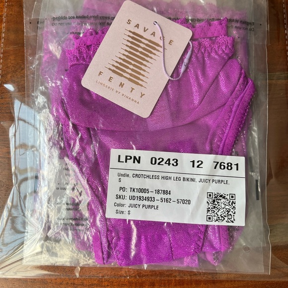 Savage X Fenty Juicy Purple Crotchless High-Leg Bikini Mesh Panty - Picture 10 of 11
